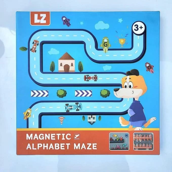 Joc educativ interactiv magnetic labirint cu alfabet LZ si masinute pentru copii 3+ ani