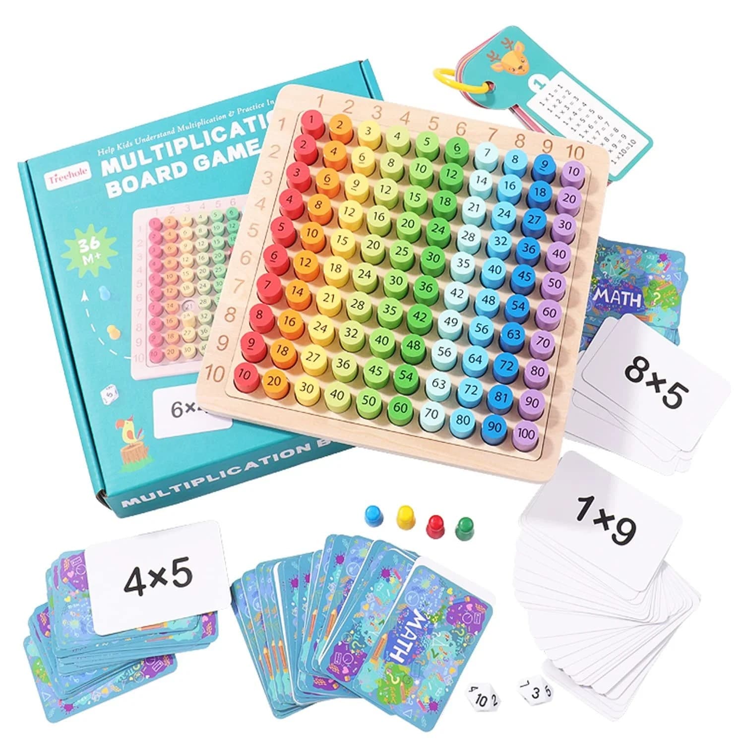 Joc educativ tabla inmultirii din lemn cu carduri si zaruri, pentru copii peste 3 ani