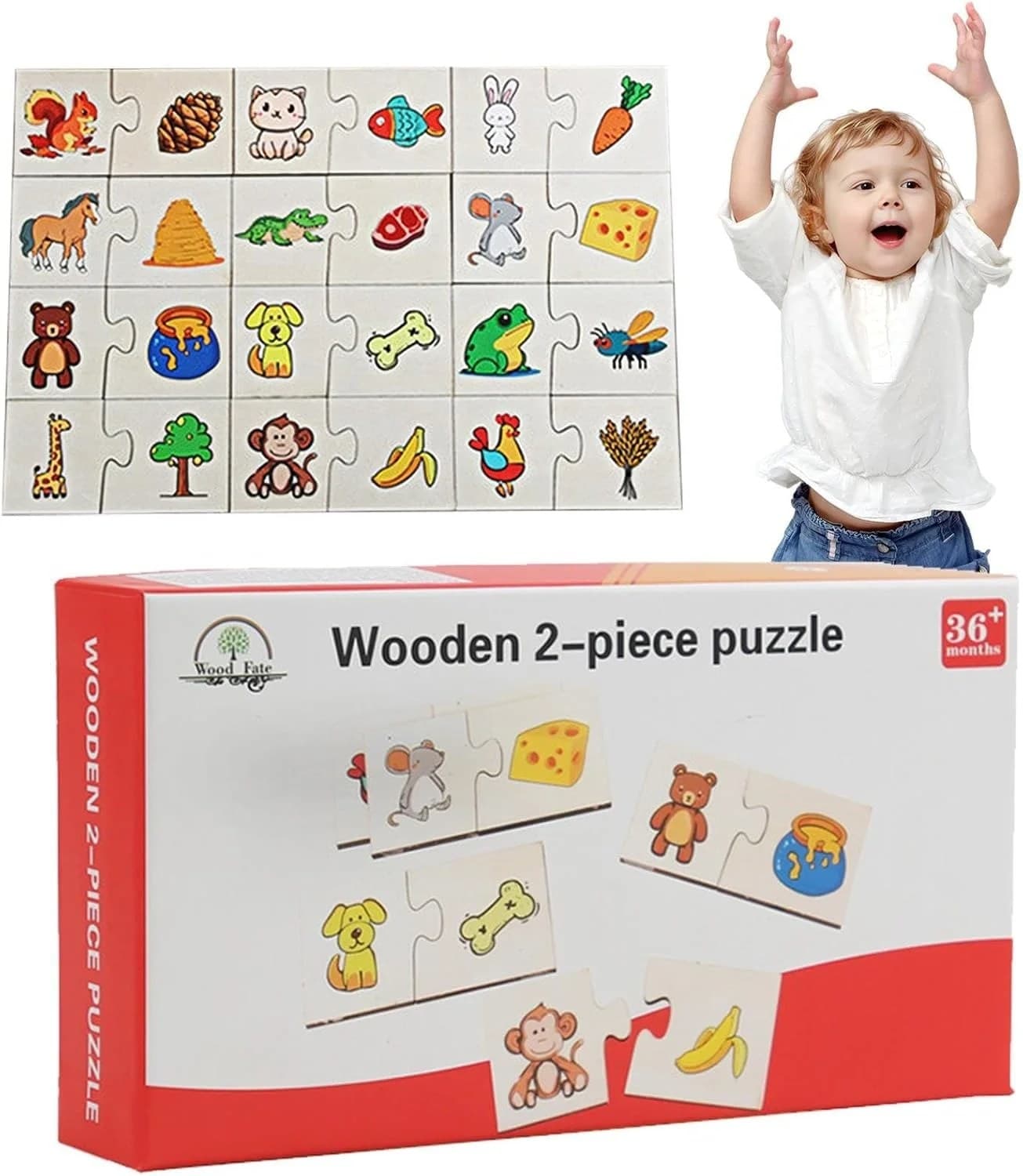 Puzzle educativ din lemn Wood Fate cu 24 piese, pentru copii 36+ luni