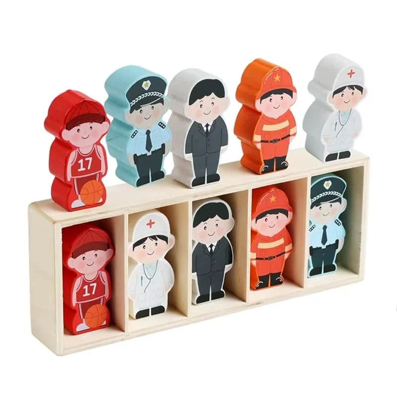 Set educativ din lemn cu figurine meserii si potrivire pentru copii 2-5 ani
