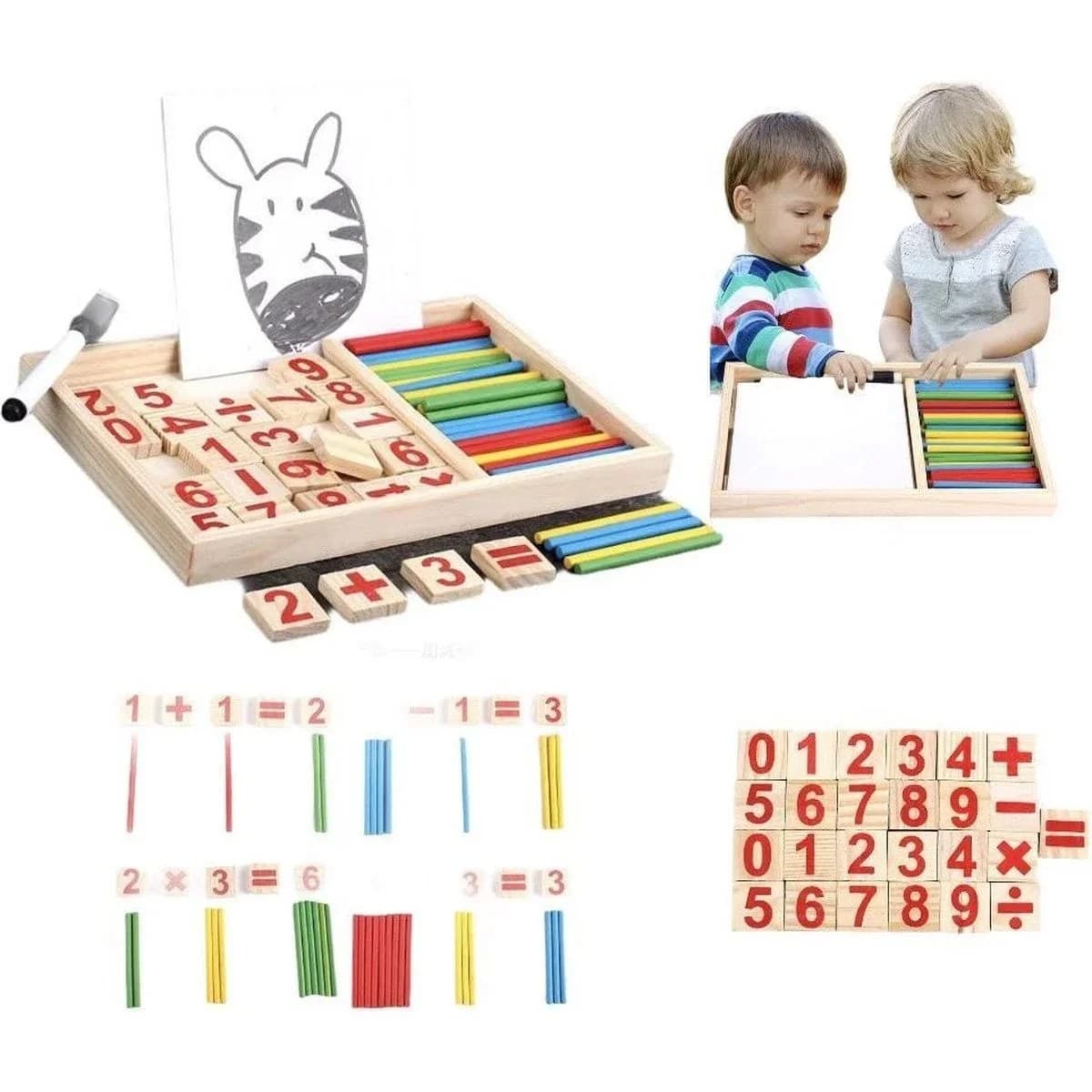 Set educativ de matematica din lemn cu numere si bete colorate pentru copii