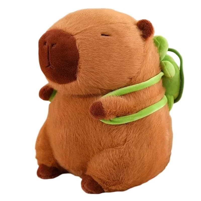 Jucarie de plus Capybara maro cu rucsacel verde, moale si adorabila, cadou ideal, 25 cm