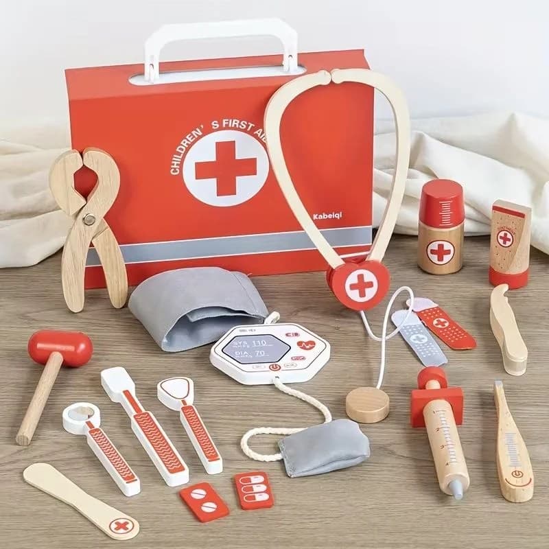 Set medic veterinar din lemn pentru joc de rol educativ si distractiv copii 3-7 ani
