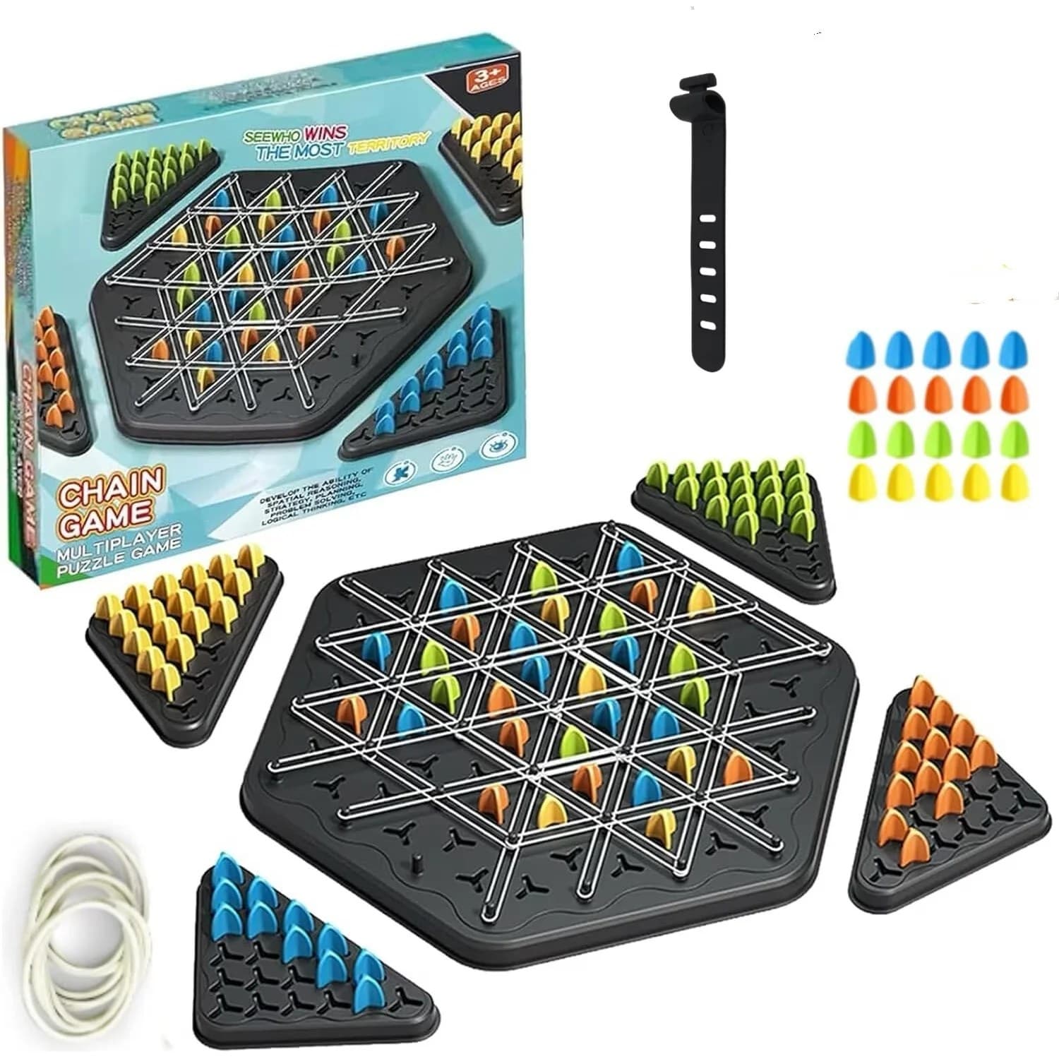 Joc de societate educativ Chain Game cu piese colorate pentru dezvoltarea strategica copii 3 ani +