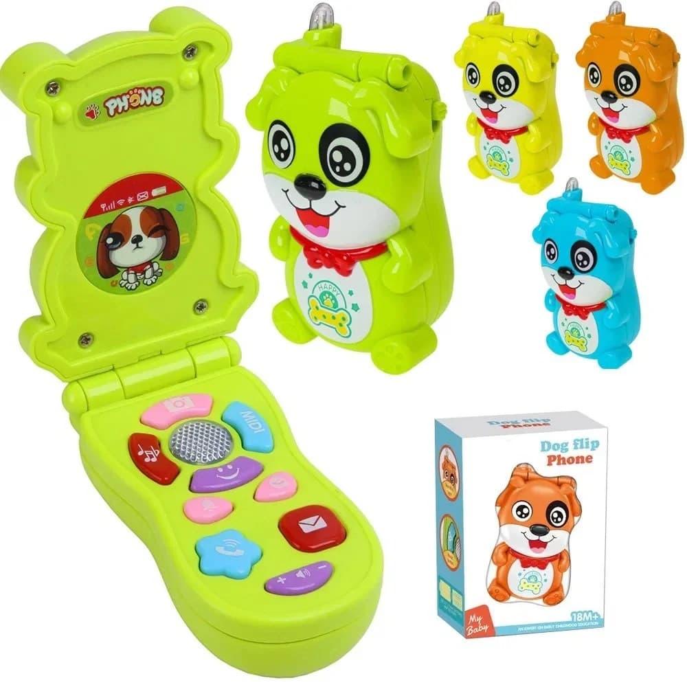 Telefon de jucarie interactiv flip dog, cu sunete si lumini, pentru dezvoltarea bebelusului