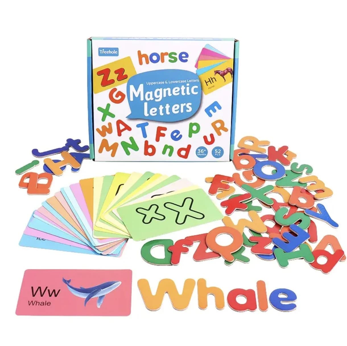 Set educativ magnetic de litere majuscule si minuscule cu carti ilustrate pentru copii
