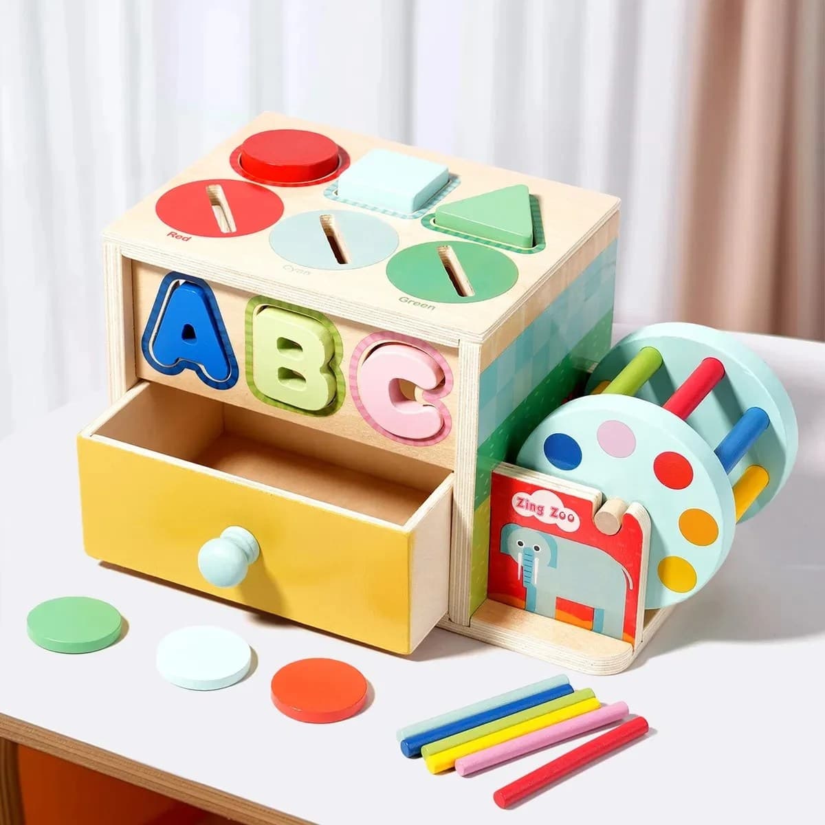 Cutie de activitati din lemn multifunctionala pentru invatare interactiva copii 2-5 ani
