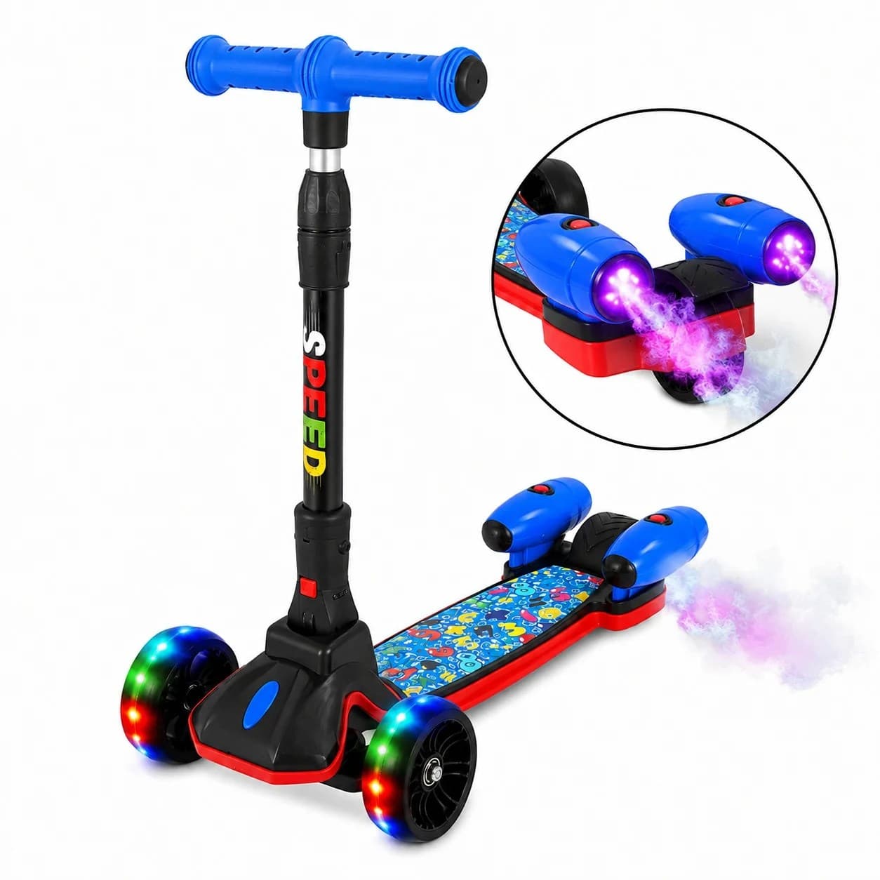 Trotineta copii cu 3 roti, lumini led si efect de aburi, model speed