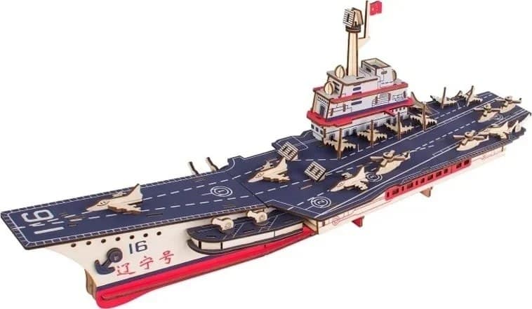 Set de constructie 3D din lemn portavion Liaoning puzzle educativ 124 piese 8 ani+