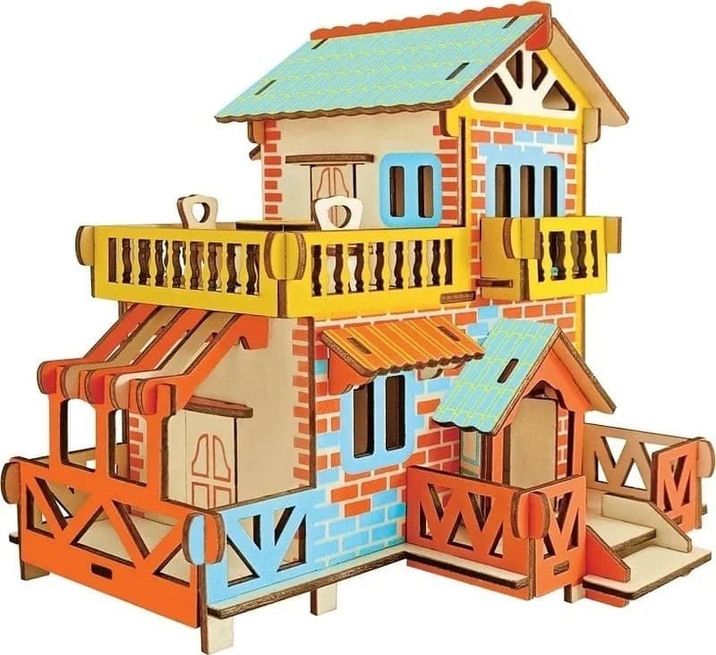 Casa de vis 3D din lemn, un puzzle educativ cu 73 de piese pentru copii peste 8 ani