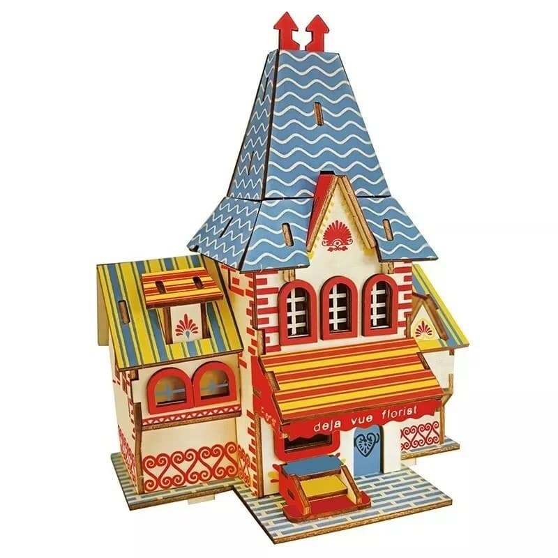 Casa florariei deja vue, puzzle 3d din lemn, joc creativ pentru copii si familie, 59 piese