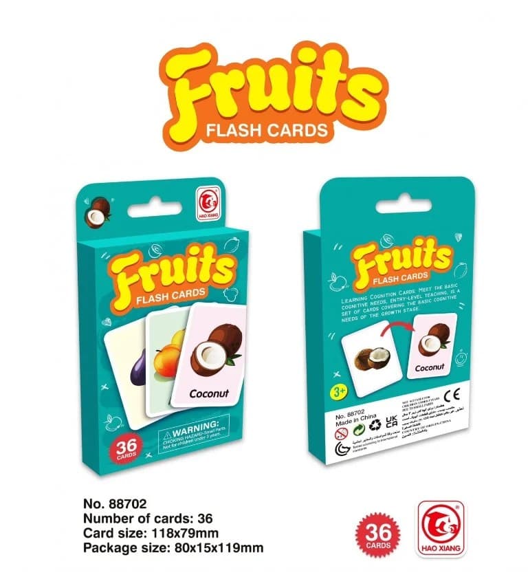 Set de cartonase educative flash cards cu fructe pentru dezvoltarea cognitiva a copiilor 3 ani+