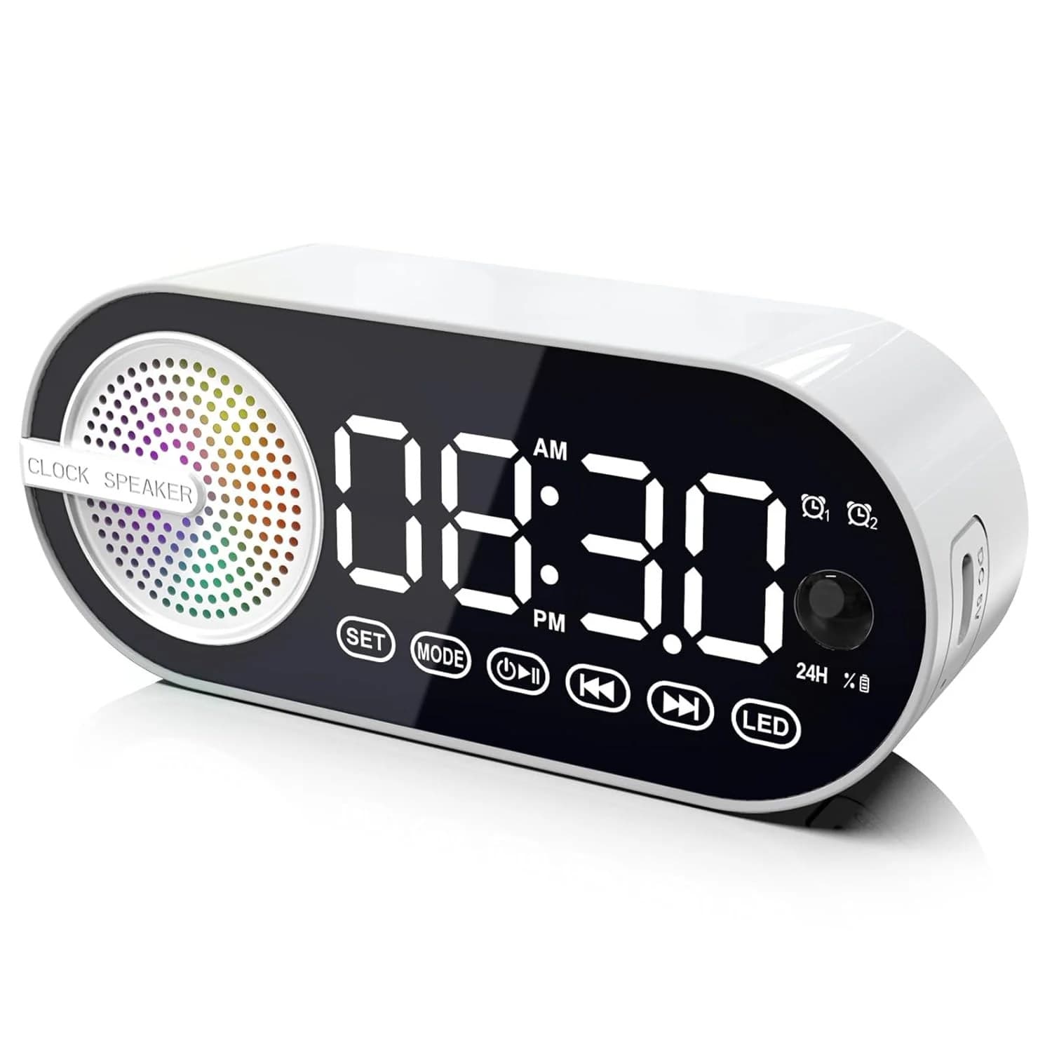 Ceas digital multifunctional cu bluetooth 5.0 si difuzor led, functie de detectie a miscarii