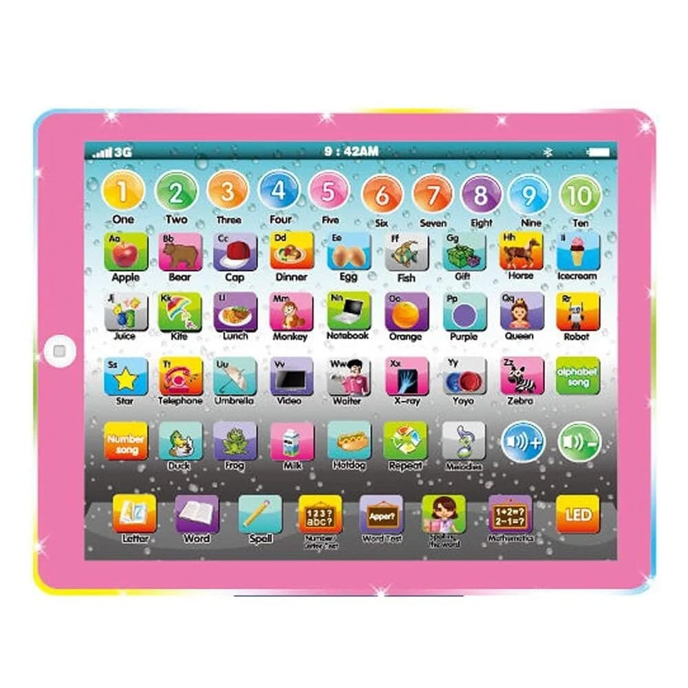 Tableta interactiva educativa roz pentru copii cu efecte luminoase si sunete multiple