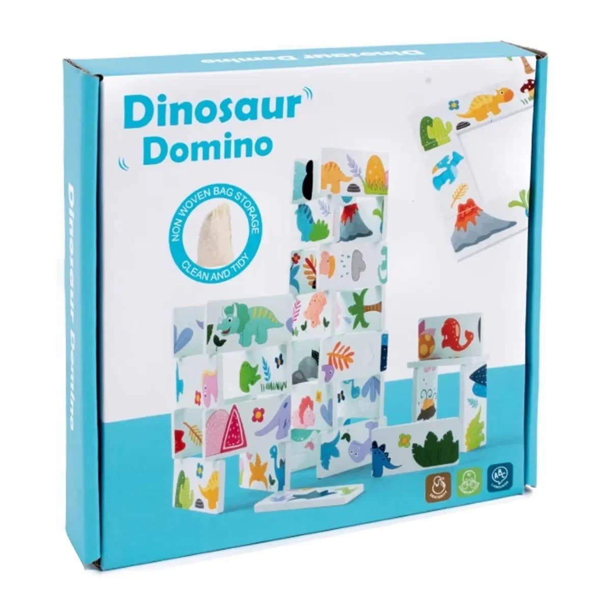 Set educativ premium de domino cu dinozauri din lemn natural pentru dezvoltarea copiilor