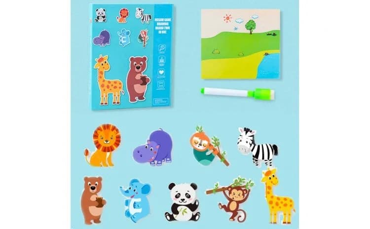 Set educativ 2 in 1 cu tabla magnetica de animale si tabla de desenat pentru copii creativi