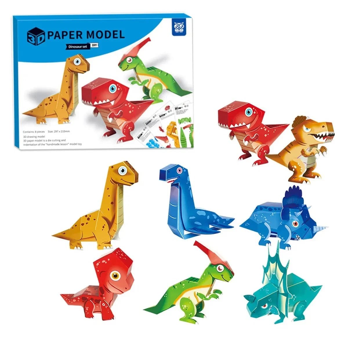 Set de constructie model 3D dinozauri din hartie pentru copii creativi si pasionati de istorie