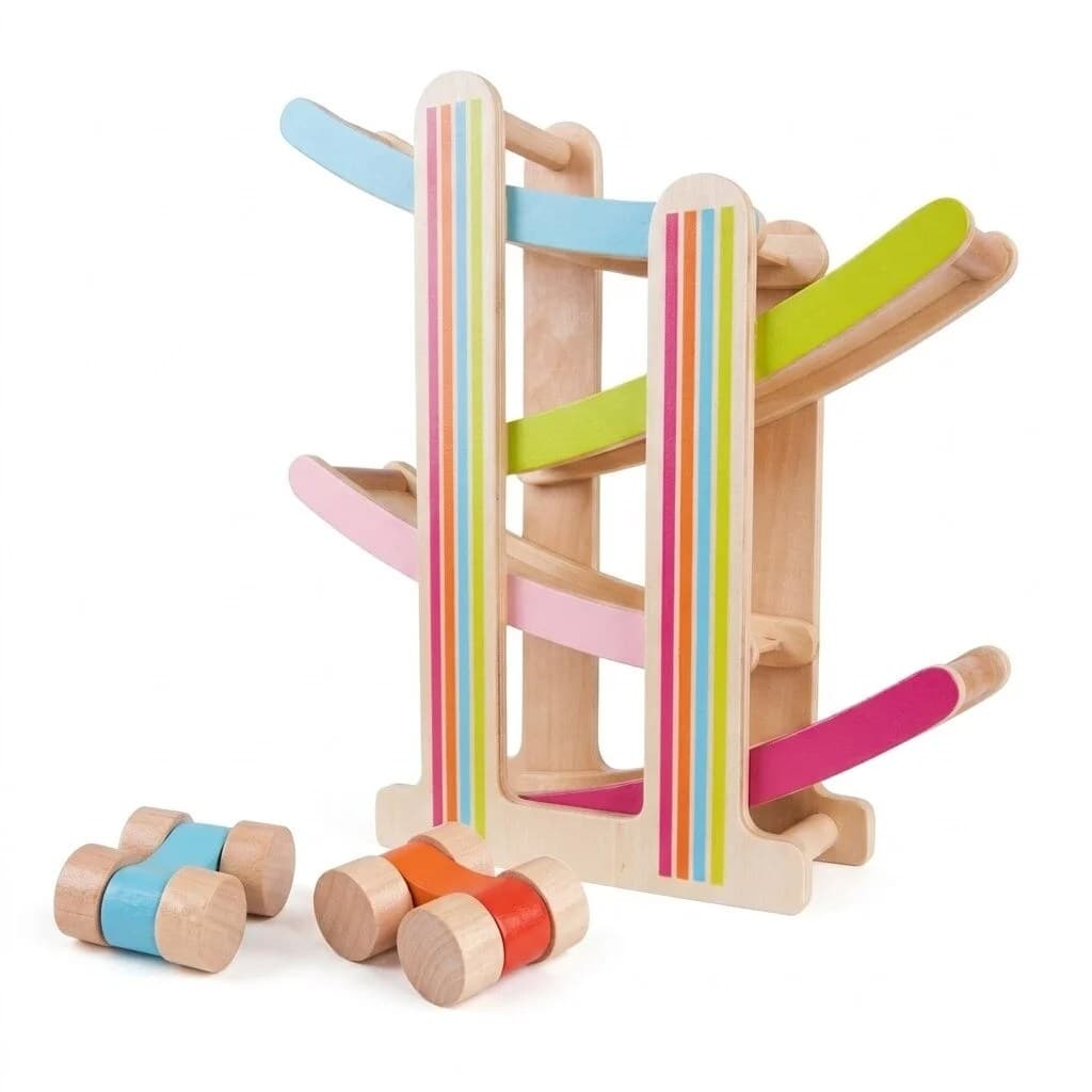 Pista interactiva din lemn jadore switchback multicolora pentru dezvoltarea coordonarii