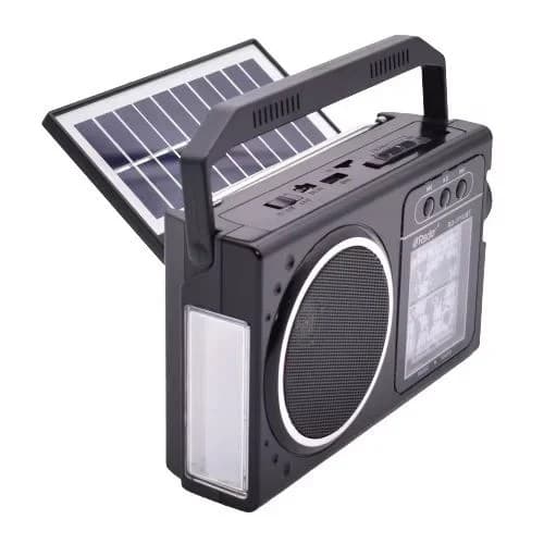 Radio portabil solar multifunctional cu lanterna led integrata si incarcare prin panou fotovoltaic