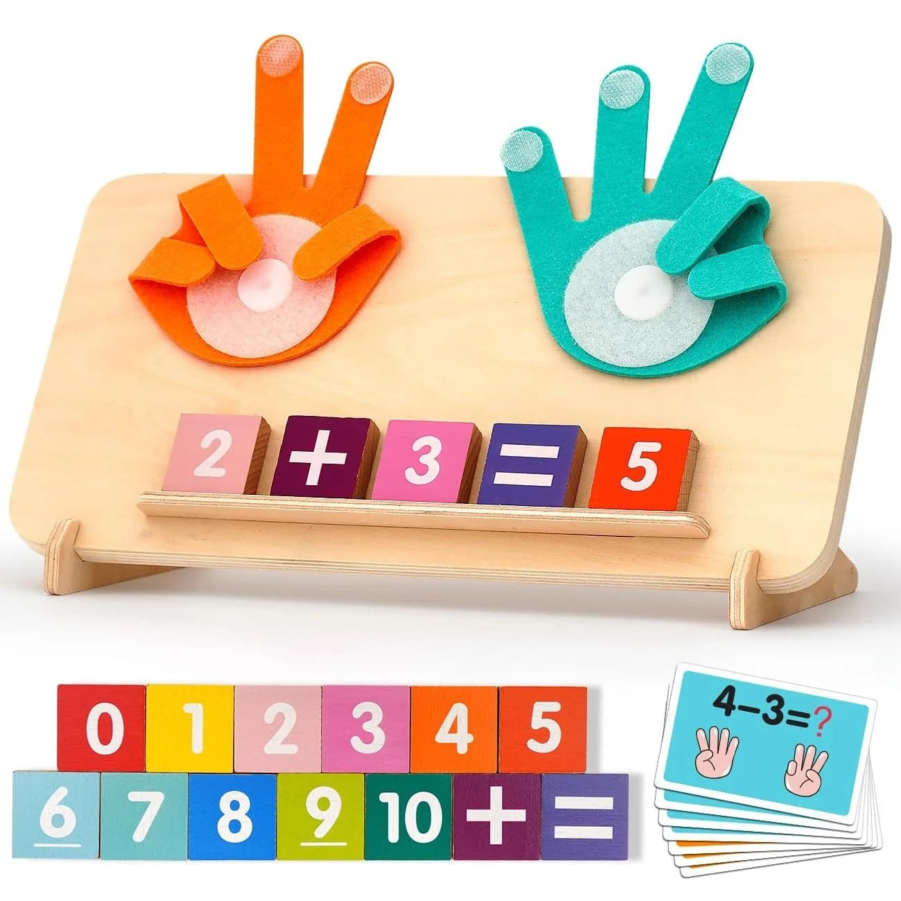 Set educativ montessori de invatare a matematicii cu maini si numere din lemn pentru prescolari