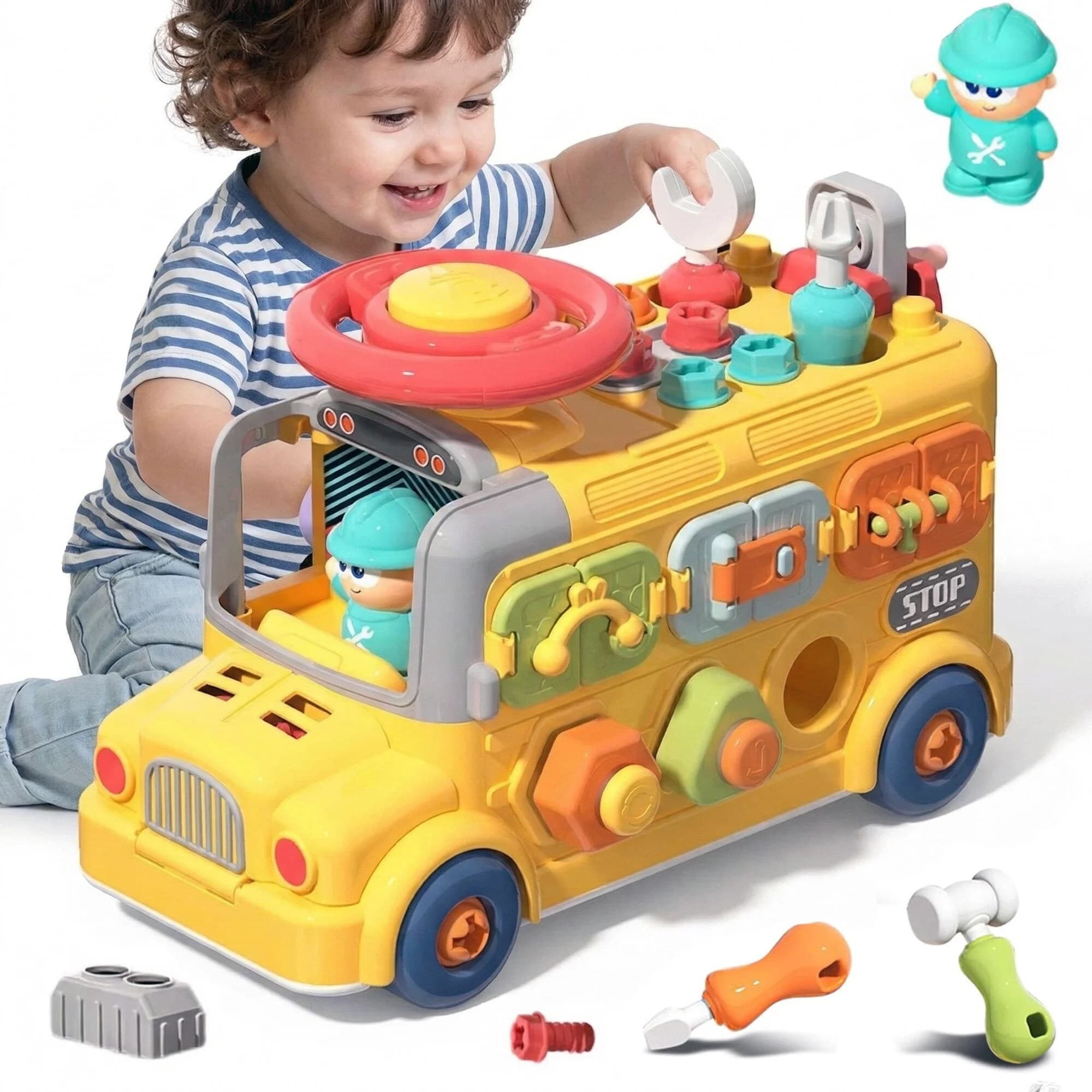 Autobuz educativ interactiv montessori pentru copii, cu activitati practice si unelte