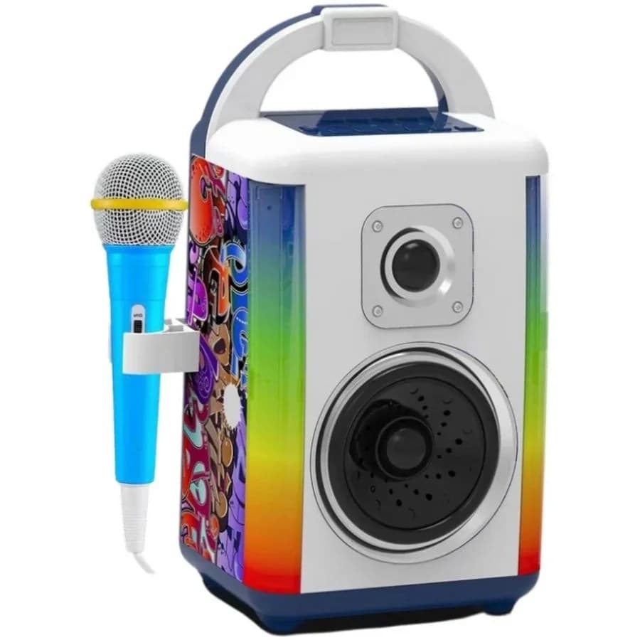 Boxa karaoke portabila cu microfoane pentru copii, lumini LED si bluetooth integrat