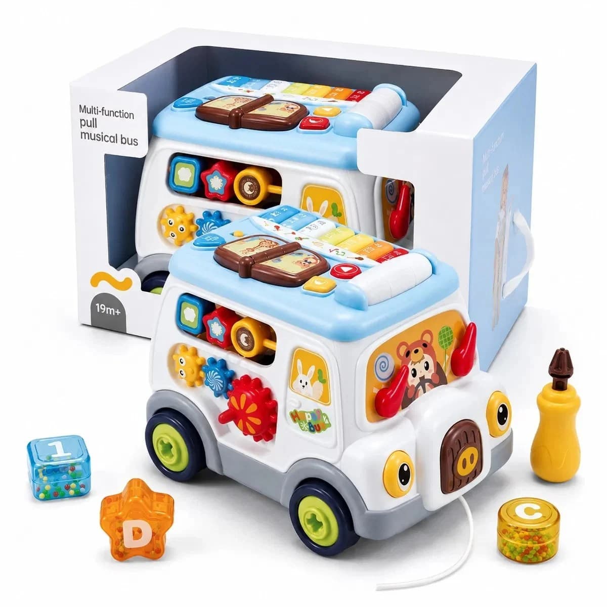 Autobuz educational multifunctional muzical si interactiv pentru bebelusi cu activitati