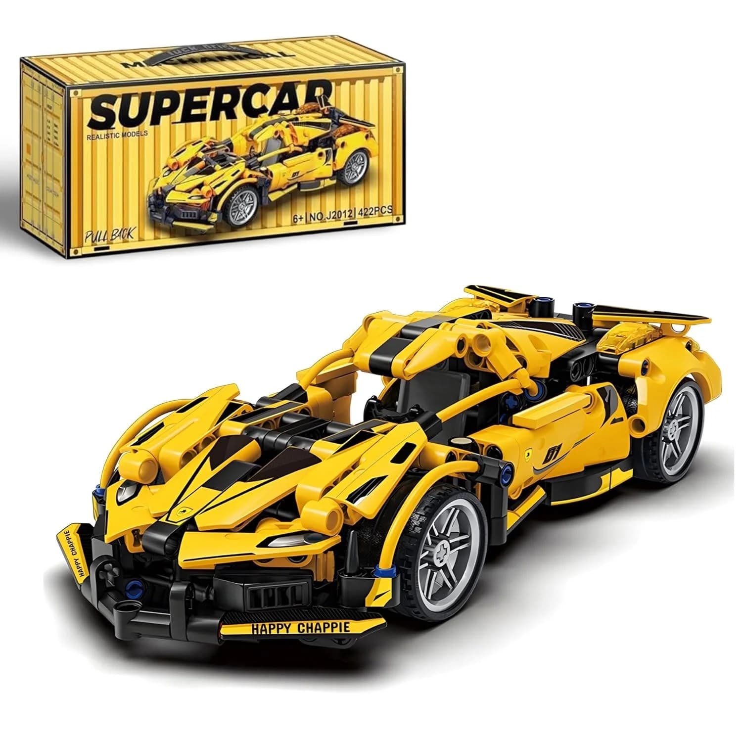 Set de constructie supercar mecanic cu 422 piese, functie pull-back, pentru baieti pasionati de masini rapide