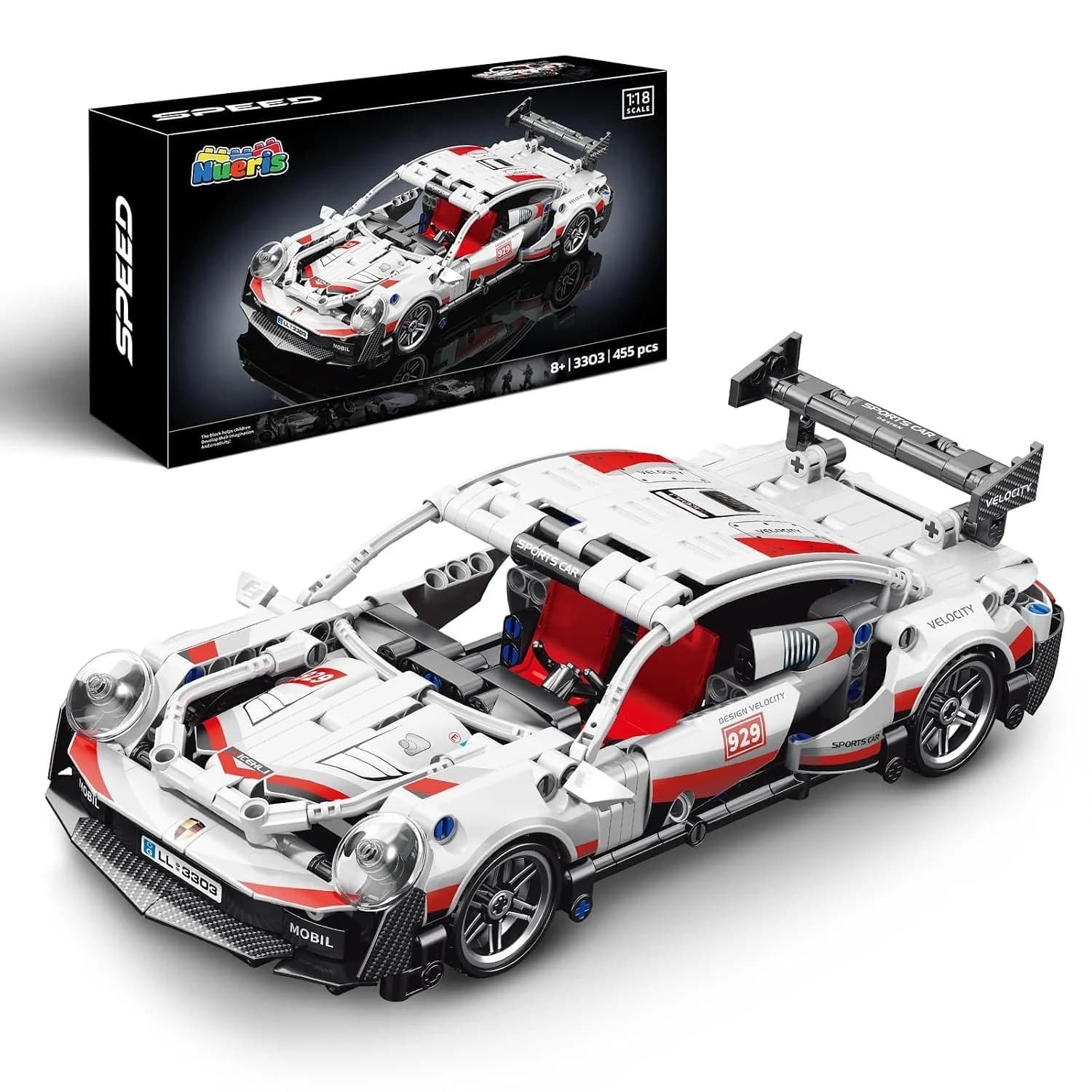 Set nueris de constructie masina sport cu 455 piese, model spectaculos, scala 1:18 si functie pull back